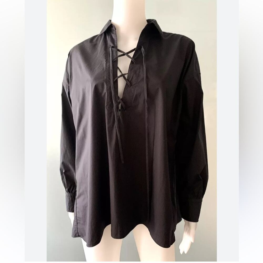 Nili Lotan Black Lace-Up Tunic Blouse